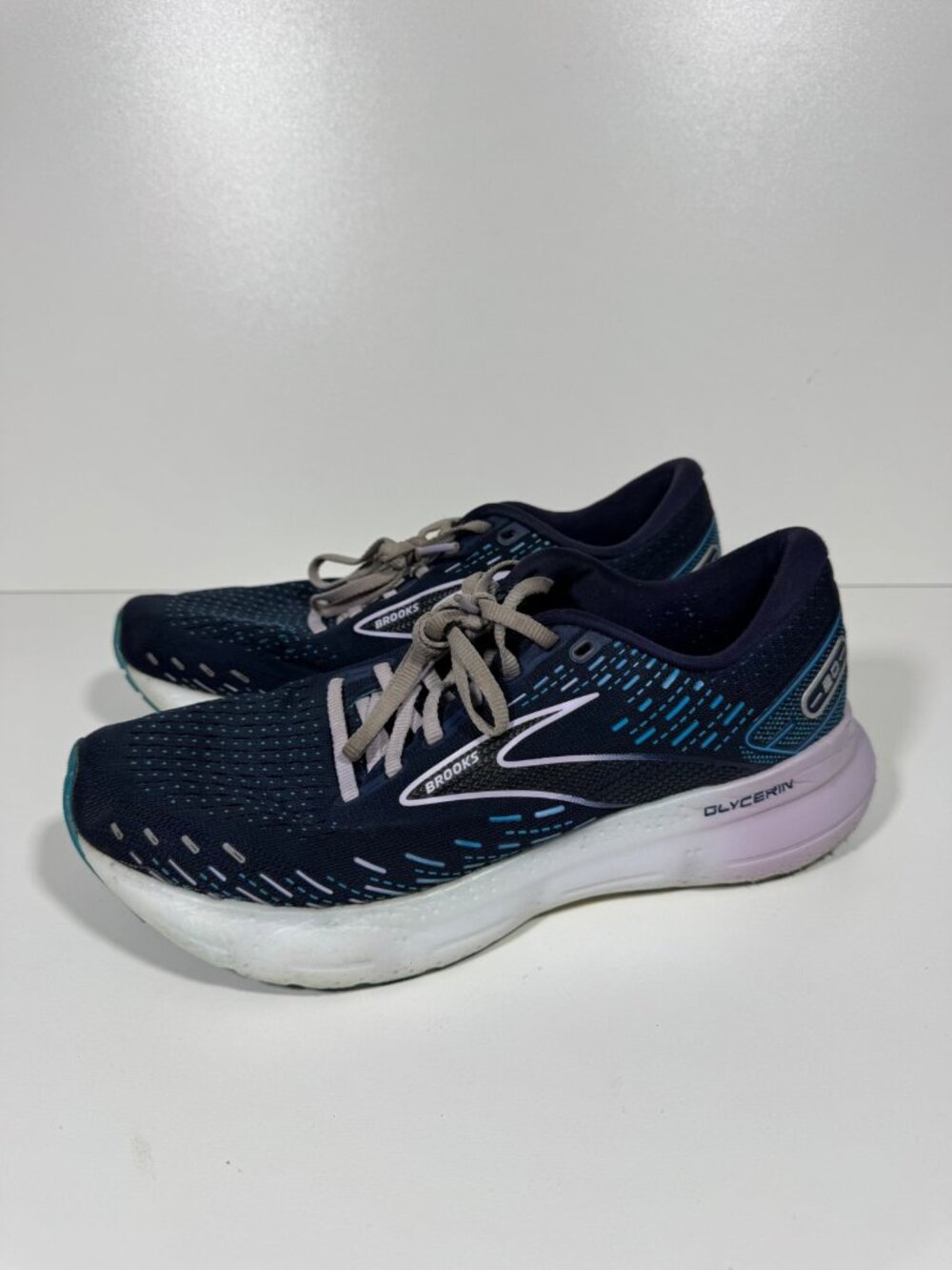 Brooks Running Shoes Glycerin 20 Navy Blue Women 10 Athletic Gym Sneaker